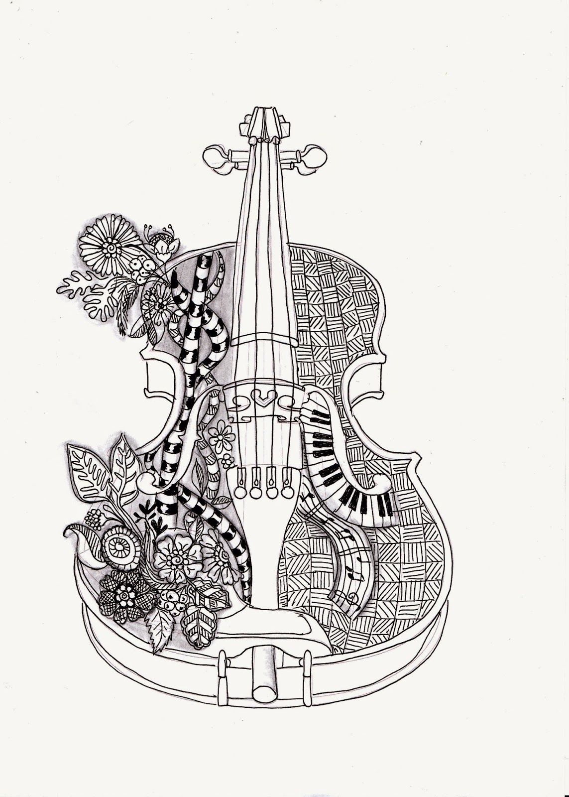 80 Printable Violin Coloring Page 15