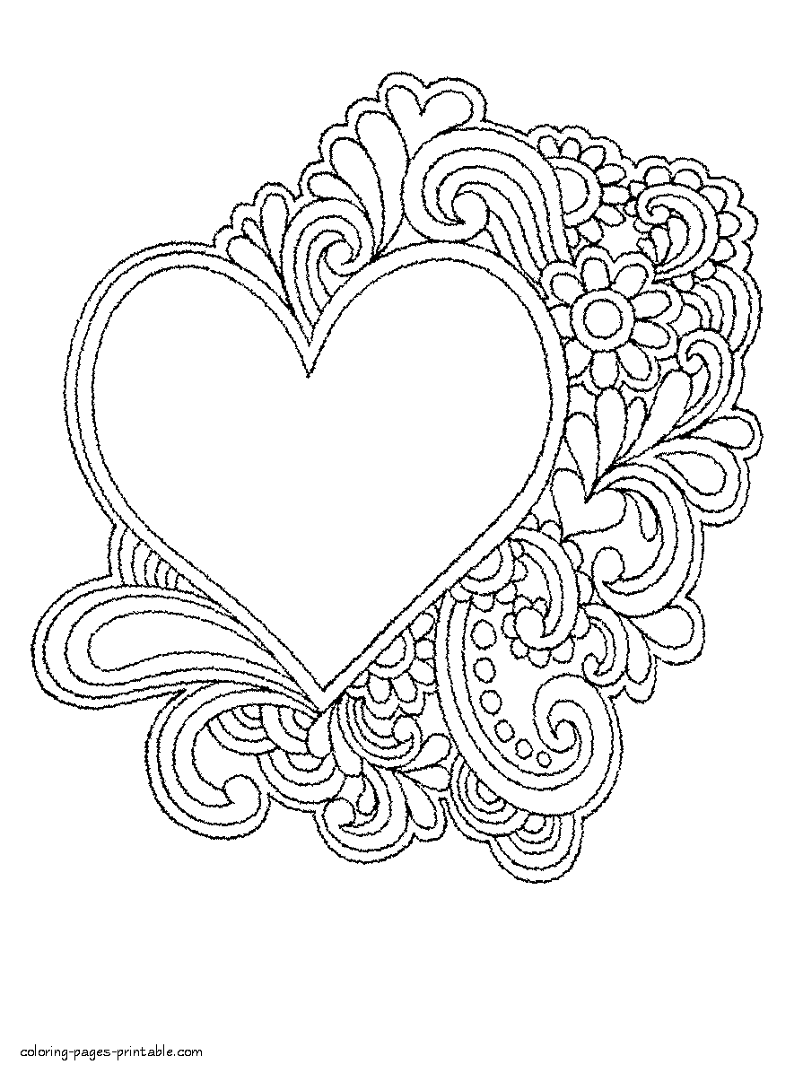 60 Printable Heart Coloring Picture 16